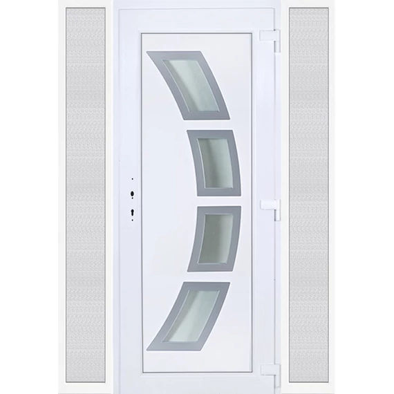 Szeben 4 üveges EXTRA hőszigetelésű 160x210 KIFELÉ NYÍLÓ műanyag bejárati ajtó jobbos fehér színben 3 rétegű üveggel Aluminium rátéttel RP