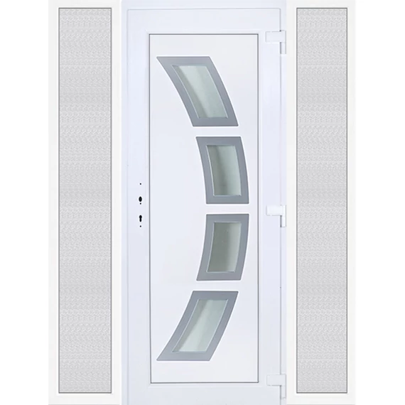 Szeben 4 üveges EXTRA hőszigetelésű 180x210 KIFELÉ NYÍLÓ műanyag bejárati ajtó jobbos fehér színben 3 rétegű üveggel Aluminium rátéttel RP