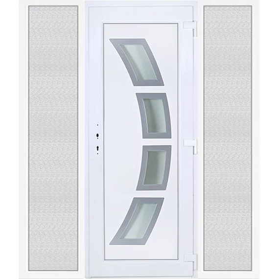 Szeben 4 üveges EXTRA hőszigetelésű 200x210 KIFELÉ NYÍLÓ műanyag bejárati ajtó jobbos fehér színben 3 rétegű üveggel Aluminium rátéttel RP