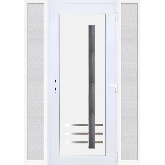 Vértes 1 üveges 160x210 KIFELÉ NYÍLÓ műanyag bejárati ajtó jobbos fehér színben 2 rétegű üveggel Aluminium rátéttel