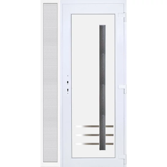 Vértes 1 üveges EXTRA hőszigetelésű 120x210 KIFELÉ NYÍLÓ műanyag bejárati ajtó jobbos fehér színben 3 rétegű üveggel Aluminium rátéttel RP