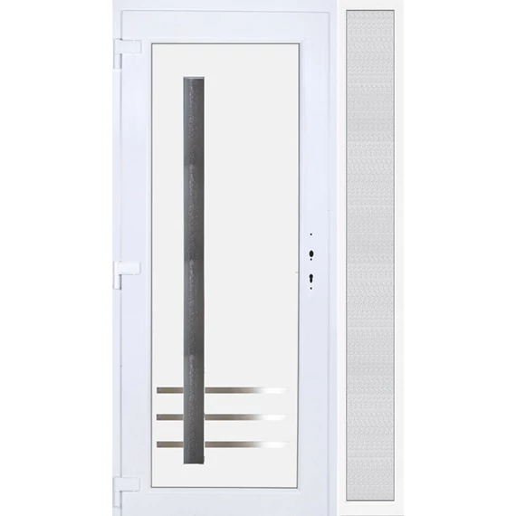 130x210 balos Vértes 1 üveges bejárati ajtó 3 rétegű üveggel extra vastag hőszigetelt panellel oldalvilágítóval 5 kamrás fehér RP