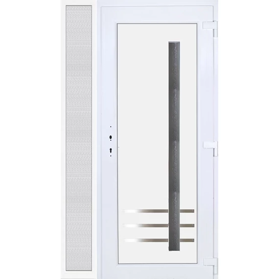 130x210 jobbos Vértes 1 üveges bejárati ajtó 3 rétegű üveggel extra vastag hőszigetelt panellal oldalvilágítóval 5 kamrás fehér