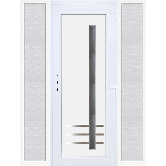 180x210 jobbos Vértes 1 üveges bejárati ajtó 3 rétegű üveggel extra vastag hőszigetelt panellel oldalvilágítóval 5 kamrás fehér RP