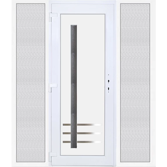 200x210 balos Vértes 1 üveges bejárati ajtó 3 rétegű üveggel extra vastag hőszigetelt panellal oldalvilágítóval 5 kamrás fehér