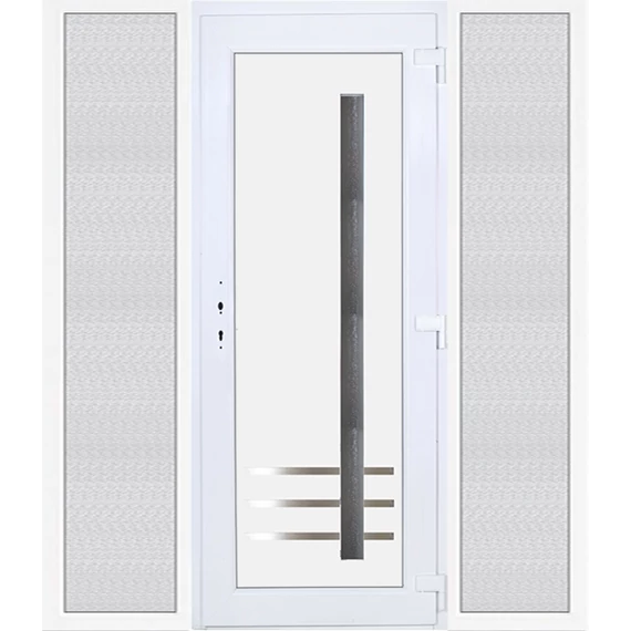 Vértes 1 üveges EXTRA hőszigetelésű 200x210 KIFELÉ NYÍLÓ műanyag bejárati ajtó jobbos fehér színben 3 rétegű üveggel Aluminium rátéttel RP