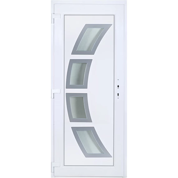 Szeben 4 üveges EXTRA hőszigetelésű 90x210 KIFELÉ NYÍLÓ műanyag bejárati ajtó balos fehér színben 3 rétegű üveggel Aluminium rátéttel