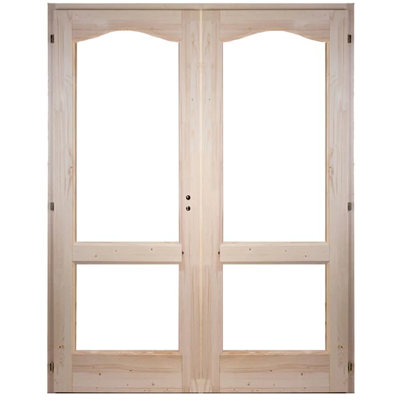 140x210 Rusztikus íves mélyen üvgezhető fenyőfa beltéri ajtó balos