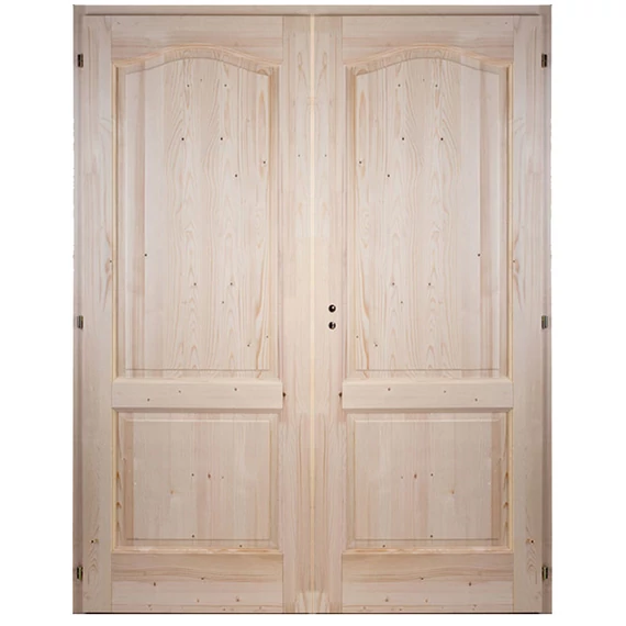 140x210 Rusztikus íves tele fenyőfa beltéri ajtó jobbos