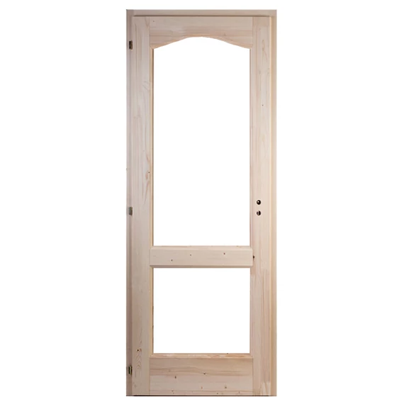 75x210 Rusztikus íves mélyen üvgezhető fenyőfa beltéri ajtó balos