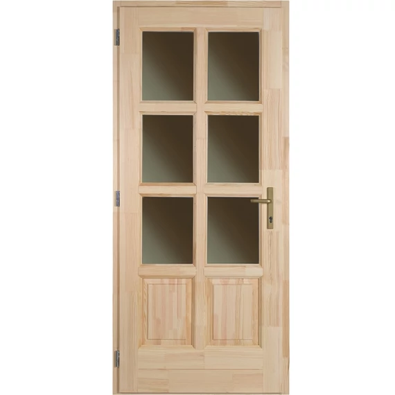 100x210 Szikra 6 üveges fa bejárati ajtó borovi fenyőből balos 
