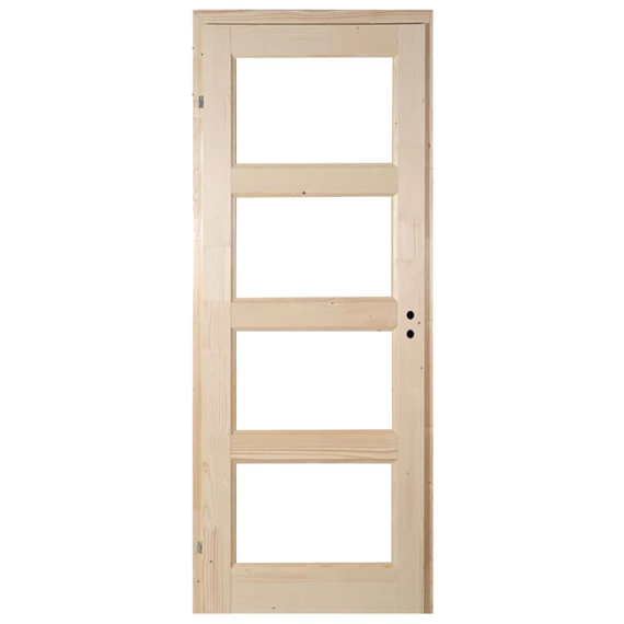 75x210 Zebra4 betétes mélyen üvegezhető fenyőfa beltéri ajtó balos